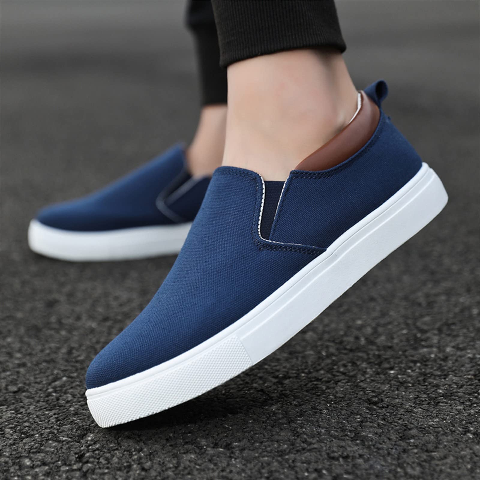 Mocassins larges en toile décontractée à enfiler pour homme - Chaussures de loisirs tendance à semelles souples confortables - Chaussures plates classiques - Chaussures de marche