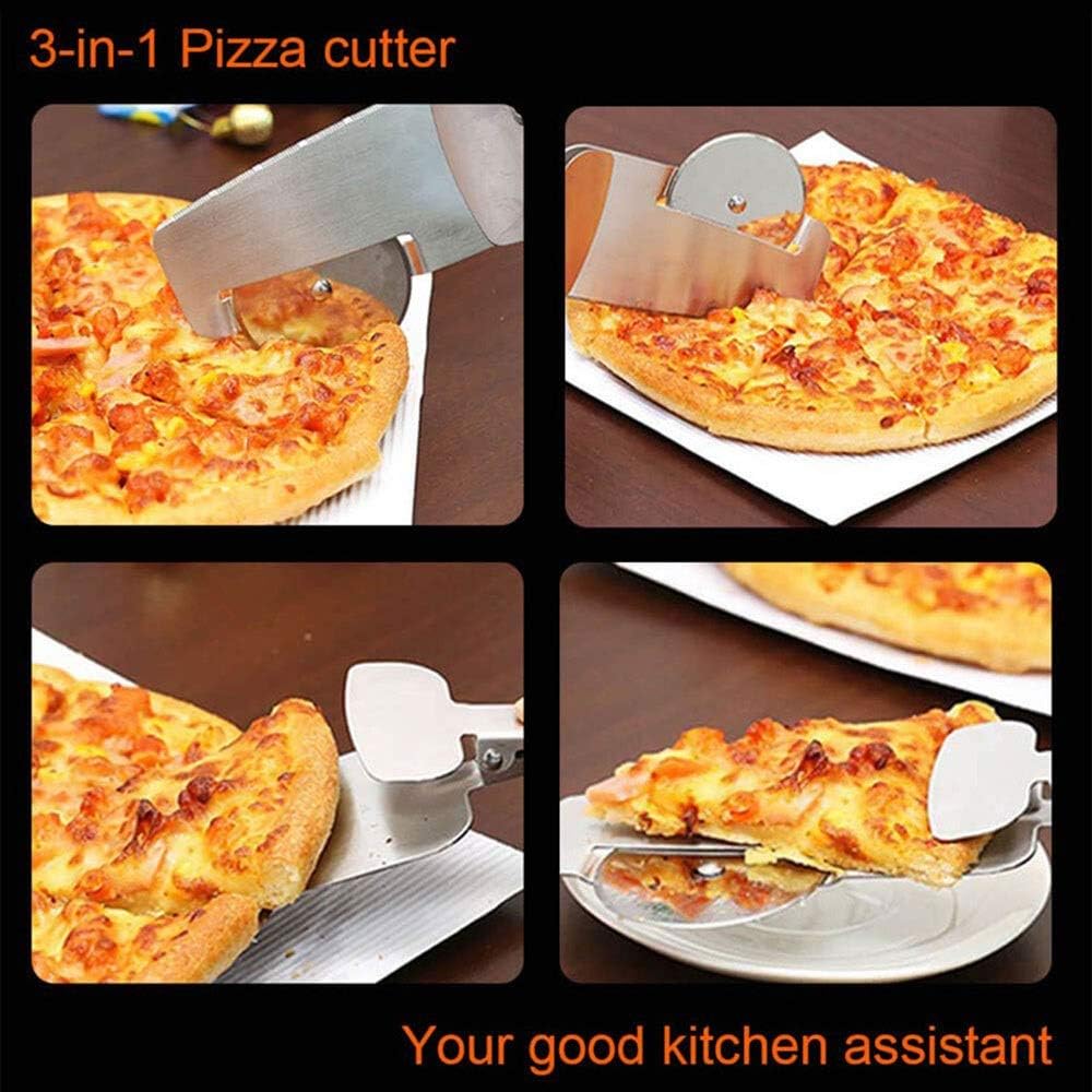 Stainless Steel Pizza Cutter Pizza Roller Knife Single Wheel Food Clip Cake Shovel 3 in 1 Cake Knife Spatula
