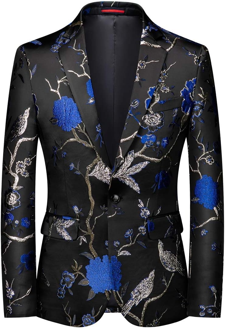 Cloudstyle Mens Embroidery Tux Dress Suit Jacket Formal Print Prom Blazer Dinner Sport Coat