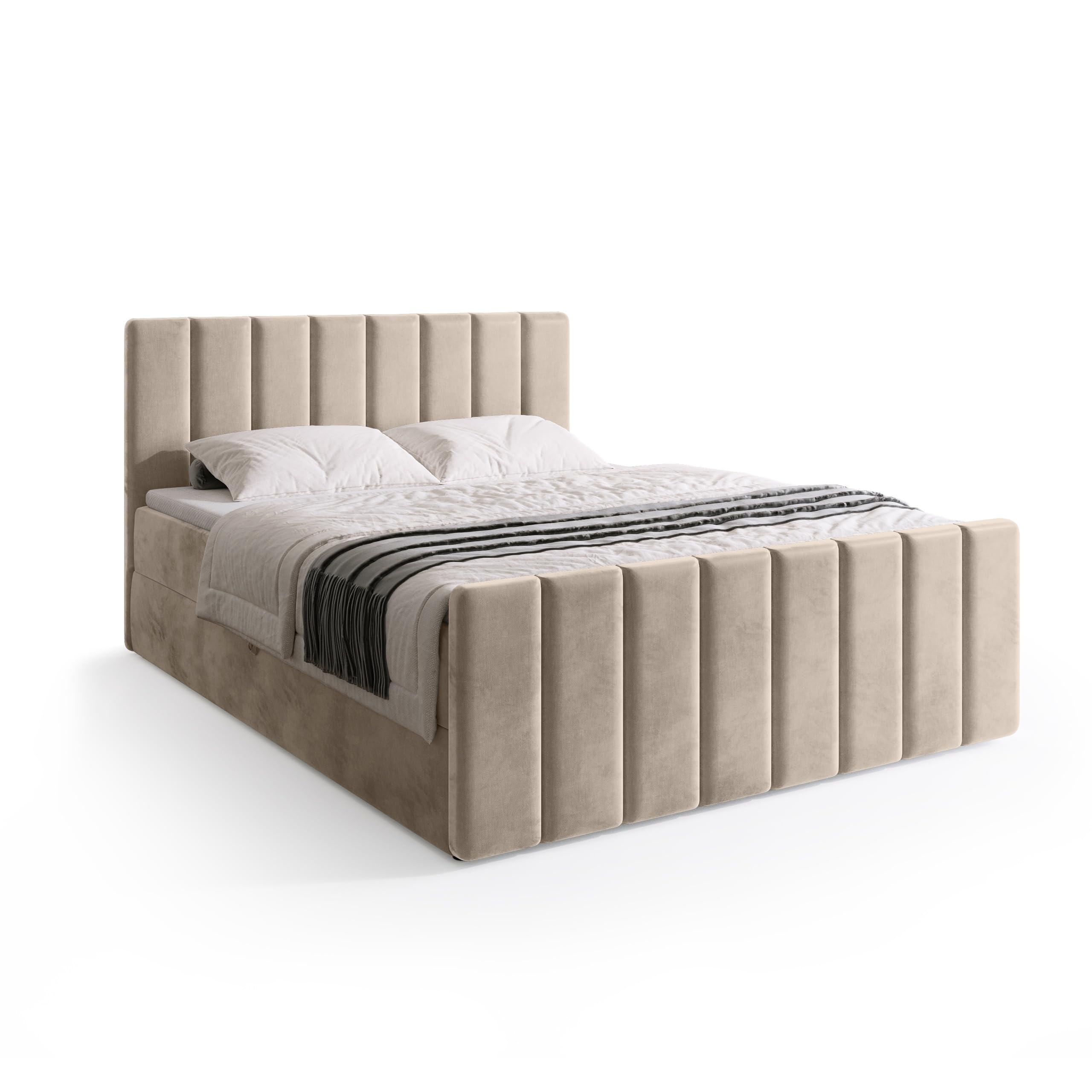 BROMARKT Boxspringbett mit Matratze 180x200cm Bett mit Topper Beige | Polsterbett mit Bettkasten Doppelbett mit Stauraum für Schlafzimmer gepolsterte Kopfteil Bed Bonell H3 DENVER DUO