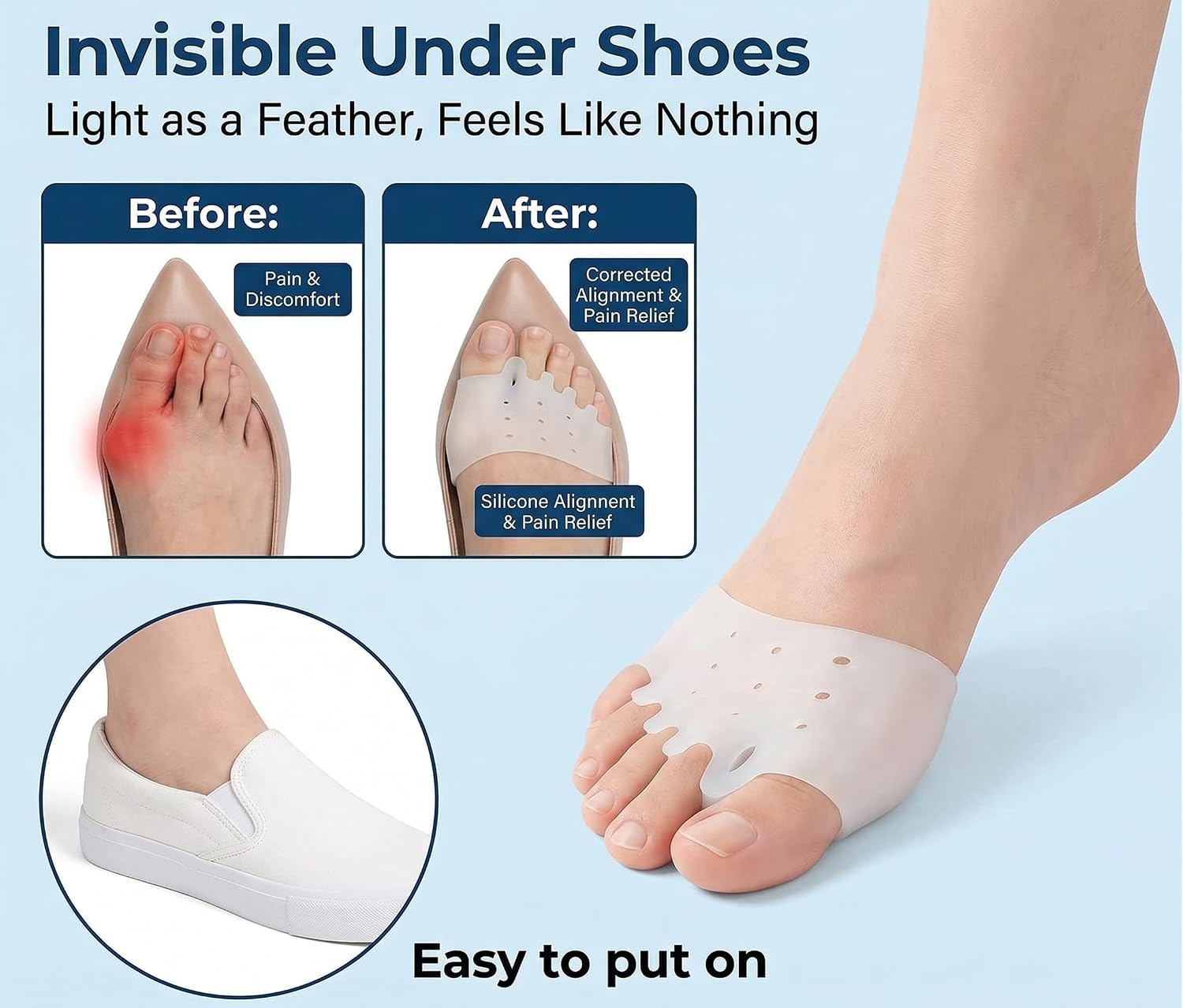 Silicone Toe Separators for Women & Men - 4 Pack Gel Toe Spacers for Overlapping Toes, Hallux Valgus & Hammer Toe Relief - Toe Straightener for Yoga, Running & Pedicure (White, Blue, Red, Clear)