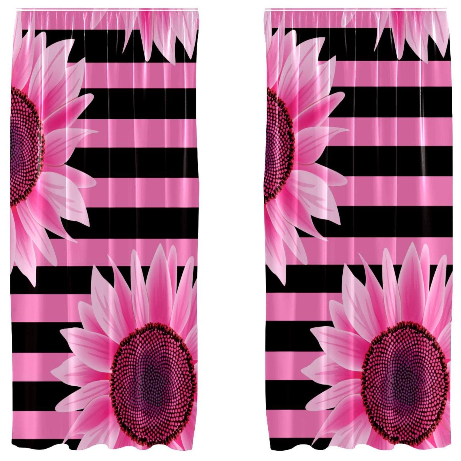 Rideaux tournesol rose et noir pour salon bohème chic