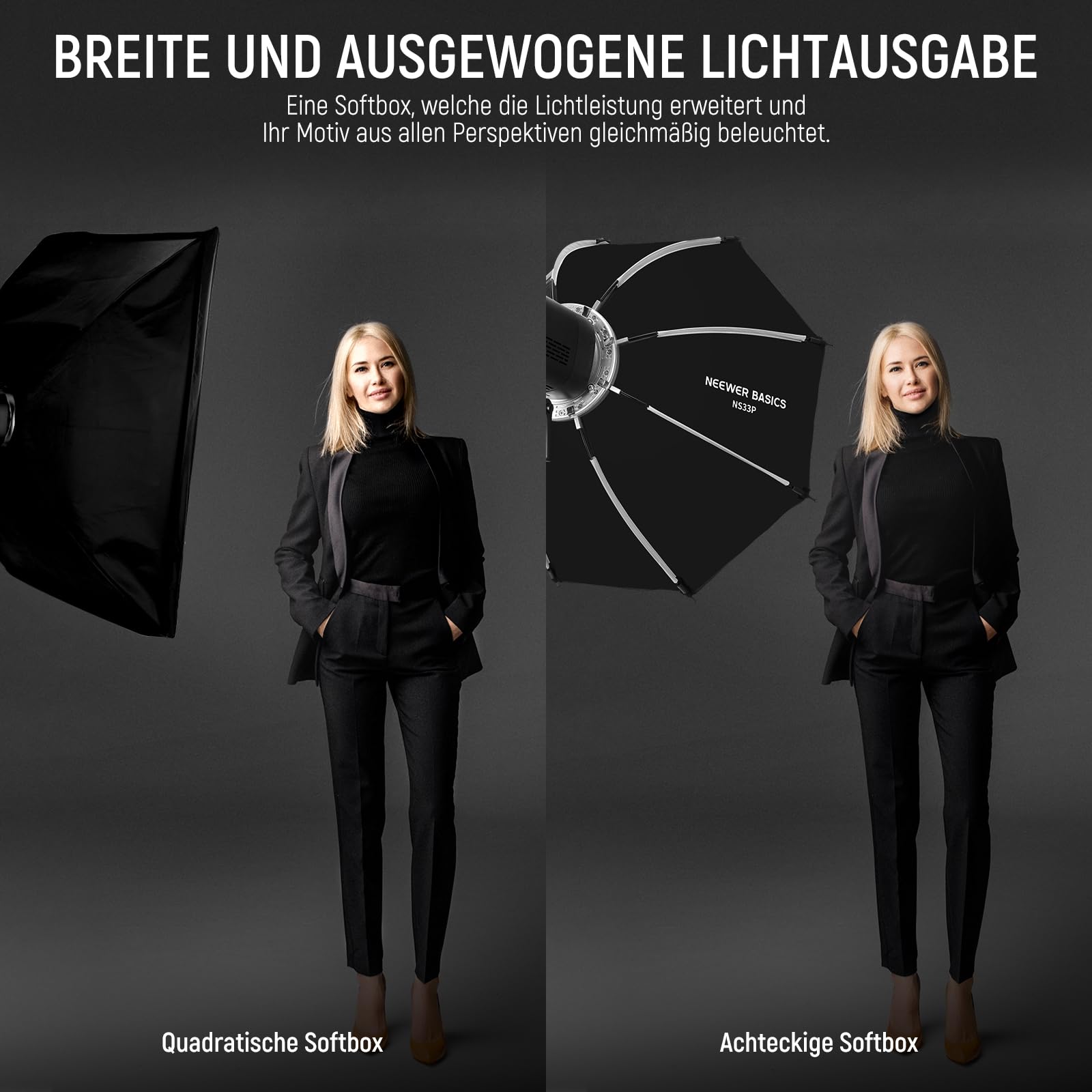 NEEWER Basics Achteckige Softbox Set für Studio Videoaufzeichnung Streaming, 25.6"/65cm Schnellspanner Bowens Mount Soft Box/Grid/Licht Diffusoren für Dauerlicht & Strobe Blitz, NS33P