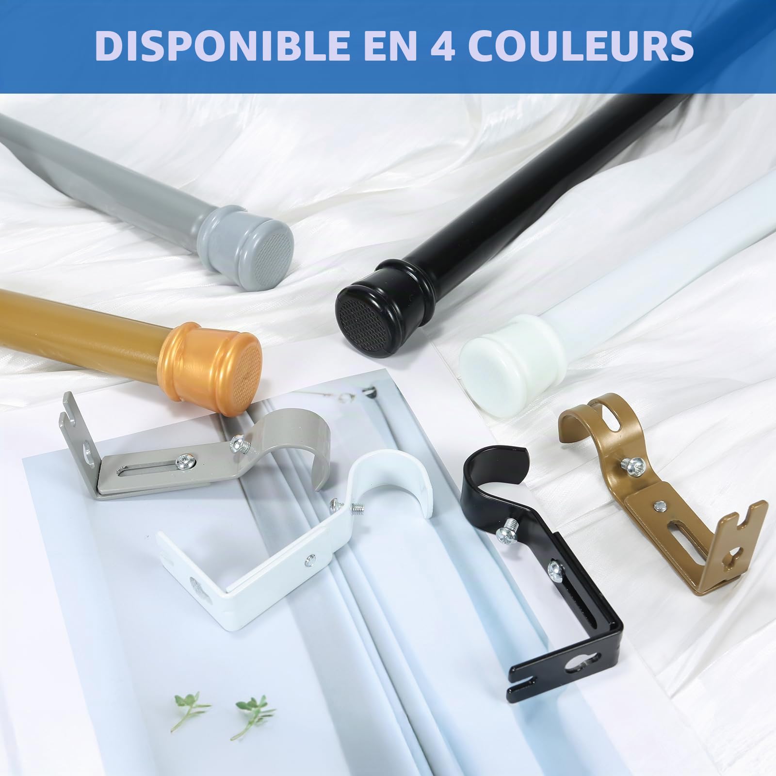 Tringles à rideaux robustes pour fenêtres 80 cm - 231 cm, ensemble de tringles ajustables de 2,54 cm avec supports, tringle métallique pour rideaux pour chambre, cuisine, salon 25LMG91BLK