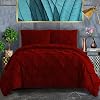 1000 Thread Count 100% Egyptian Cotton 1-Piece Pinch Pleated Duvet Cover with Zipper & Corner Ties Pintuck Decorative Duvet Cover - Super King Plus Size 120 x 120 Inch, Burgundy Solid