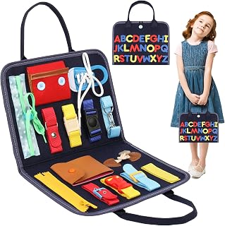 Susimond Toddler Busy Board, Montessori Sensory Board Toys for 3 Years and up, Preschool Educational Toddler Activity Travel Toy Gift for Learning Fine Motor Basic Dress Skill(Blue)