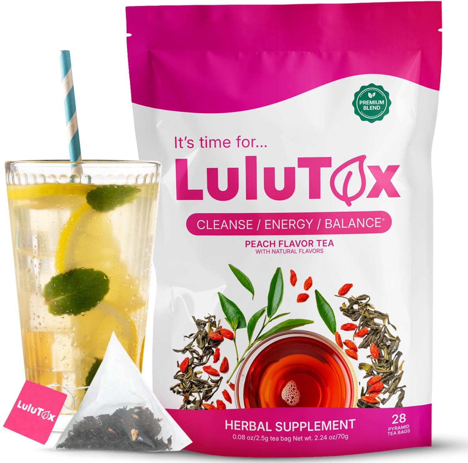 Detox Slimming Tea - Natural Herbal Blend with Dandelion, Ginseng & Ginger - Supports Weight Loss Goals, Digestion, Bloating & Wellbeing during Menopause - Vegan (28 Tea Bags)