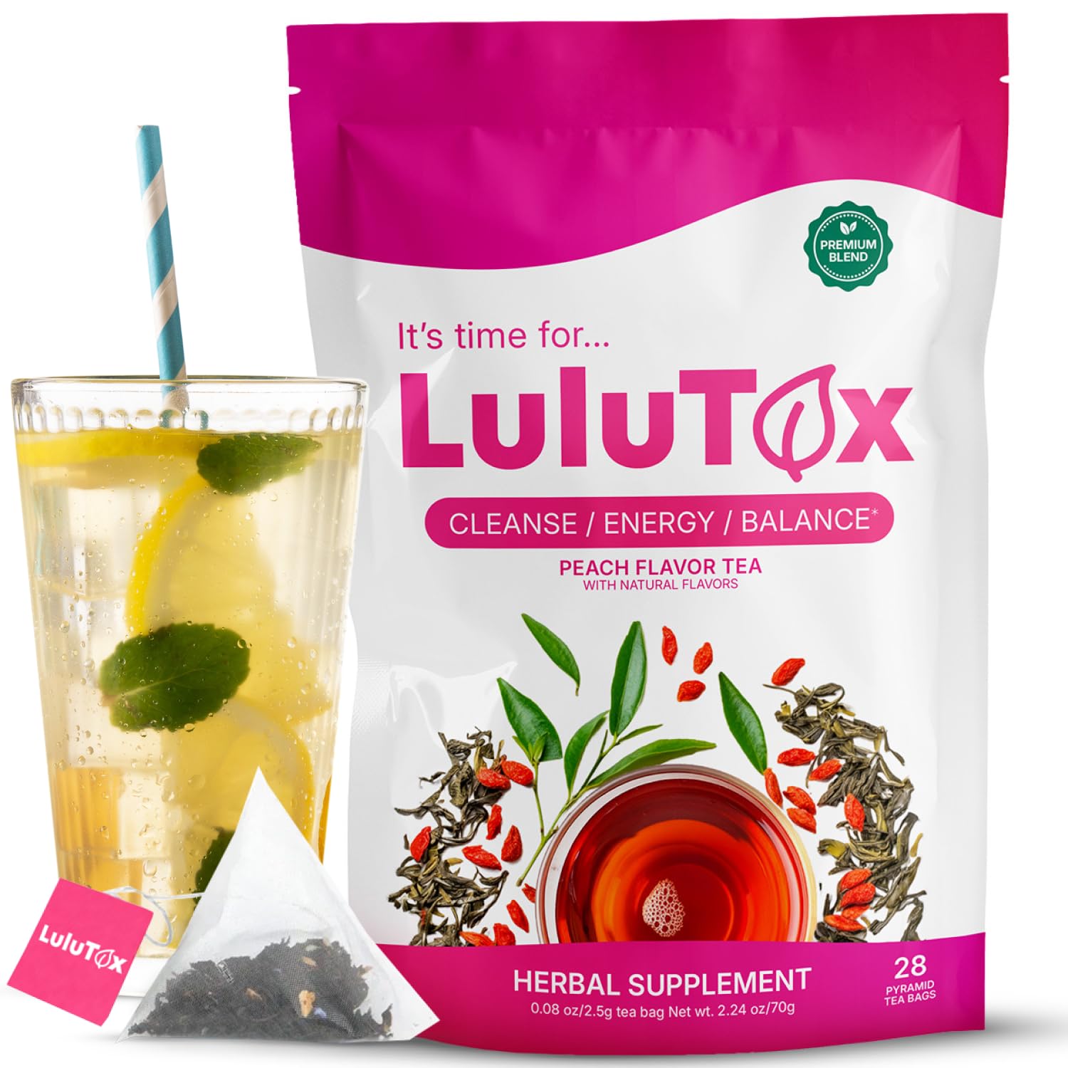 LULUTOX Detox Tee zum Abnehmen – Natürliche Kräutermischung mit Löwenzahn, Ginseng & Ingwer – Unterstützt Abnehmziele, Verdauung, Blähungen & Wohlbefinden in den Wechseljahren – Vegan (28 Teebeutel)