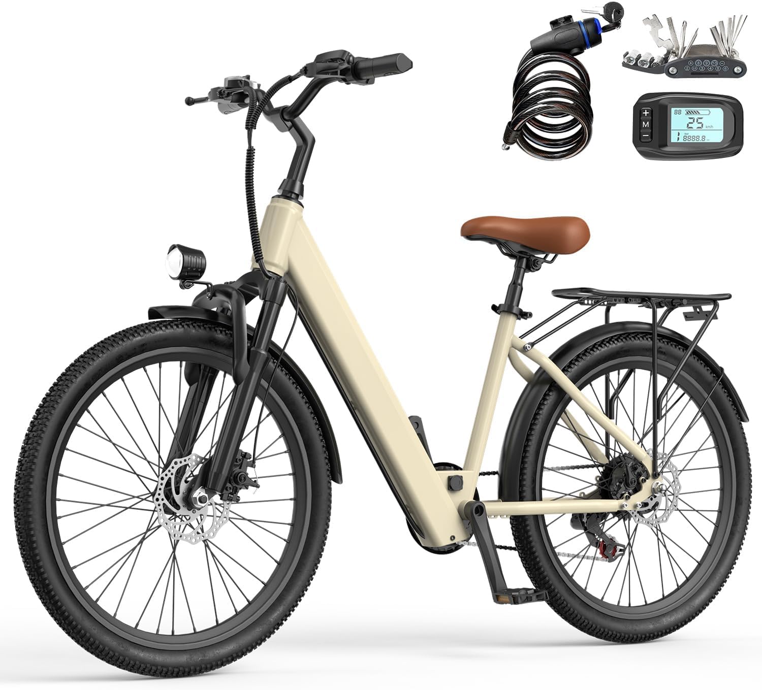 Eleglide E-Bike 24" mit 7-Gang Schaltung 250W Motor 13Ah Akku Höchstgeschwindigkeit 25km/h Hochkohlenstoffstahlrahmen City Elektrofahrrad, LCD Display 24" E-Bike für Erwachsene