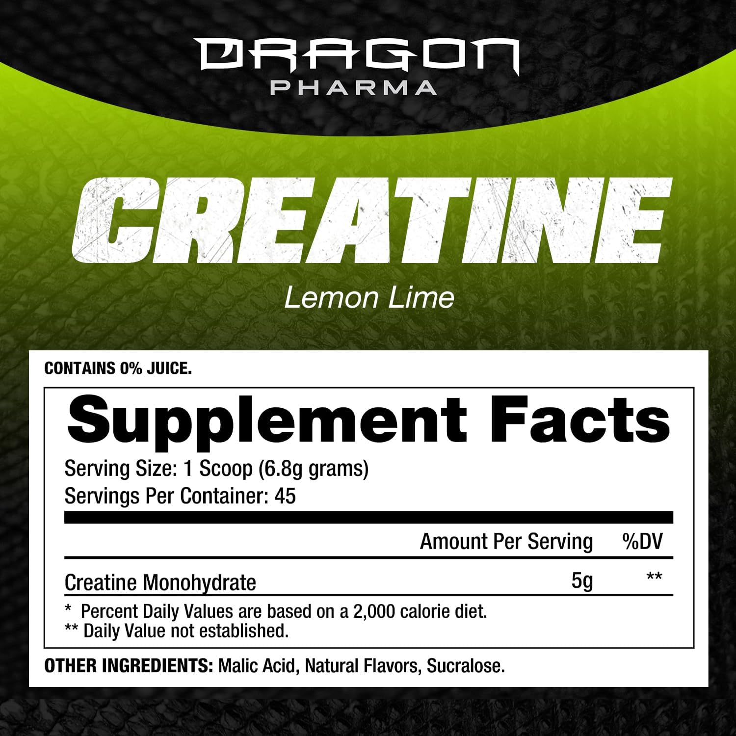 Dragon PHARMA Creatine Monohydrate, Aid Muscle Recovery, Post-Workout Supplement, Antioxidant Support (60 Servings, Lemon Lime)