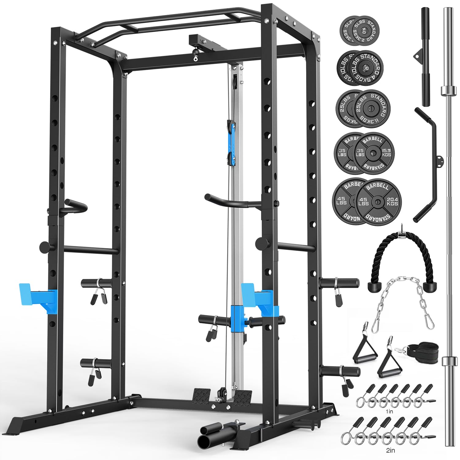 ULTRA FUEGO Power Cage, Multi-Functional Power Rack with J-Hooks, Dip Handles, Landmine Attachment and Optional Cable Pulley System for Home Gym