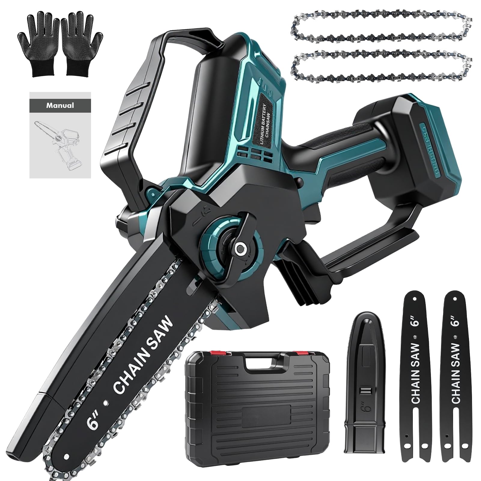 Mini Motosega Elettrica A Batteria, 6 Pollici Elettrosega A Batteria Con Lubrificazione Automatica, 600W Brushless Motosega Potatore Sega A Batterie Per Potatura Per Tagliare Legno,Giardino Albero