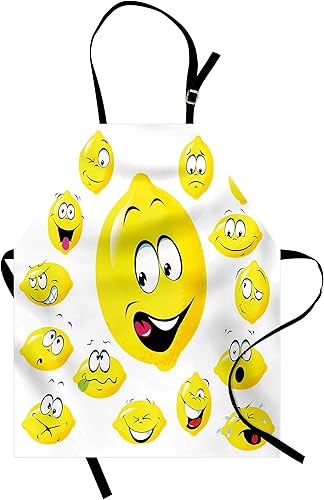 Miniatura 1 de Lunarable Delantal de frutas, dibujos animados de limón con muchas expresiones faciales triste, asustado, sonrisa, agrio, pensamiento, guiño, babero