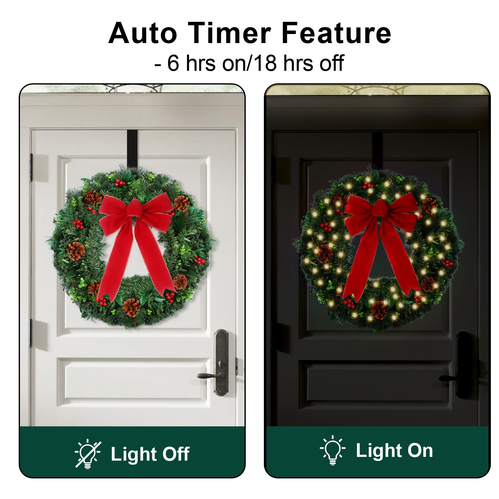 Amazon.co.jp: 24インチ クリスマスリース LEDストリングライト付き