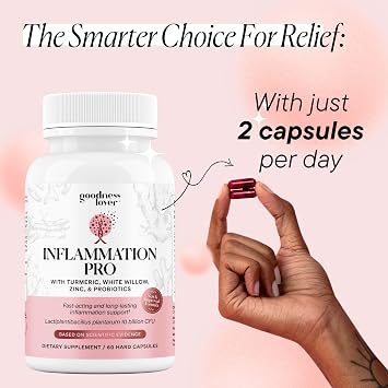 Goodness Lover Inflammation Pro, Turmeric Curcumin Supplement, 60 Capsules | Meriva Curcumin 500mg | LP299V Probiotics 10B CFU | PepZinGI Zinc L-Carnosine | White Willow Bark | Vegan | 30 Servings