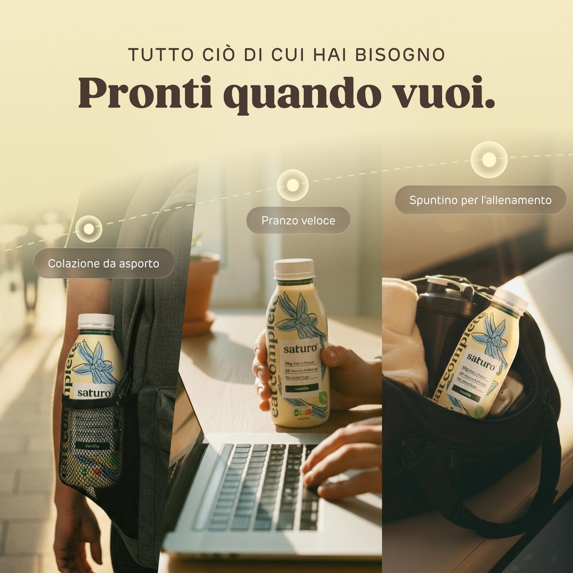 Saturo Pasto Sostitutivo Frullato Gusto Vanilla | 36 g di proteine & senza zucchero | 400 kcal | Vegano | Pasto Bevibile con Nutrienti Essenziali | Vaniglia | 6 x 400 ml