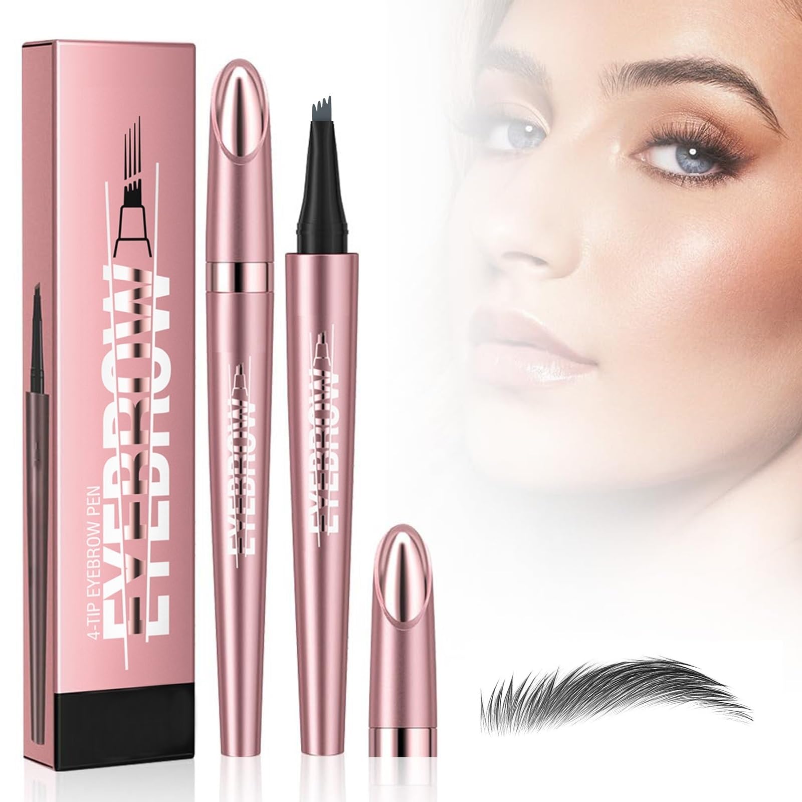 SANHIGHEND New 3D Micro Eyebrow Pencil with 4 Fork Tip Applicator, Waterproof Eyebrow Pencil for Natural Looking Brows (Gray)