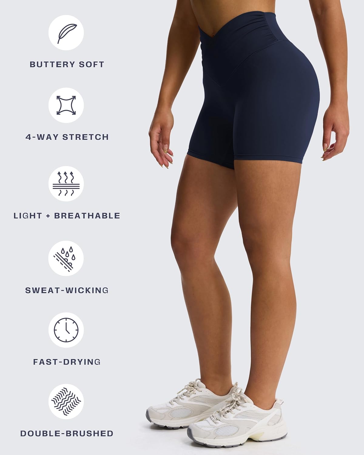 Aoxjox Venus Workout Biker Shorts for Women Cross-Waist Tummy Control High Waisted Hidden Scrunch Yoga Short 5"/6"/7"