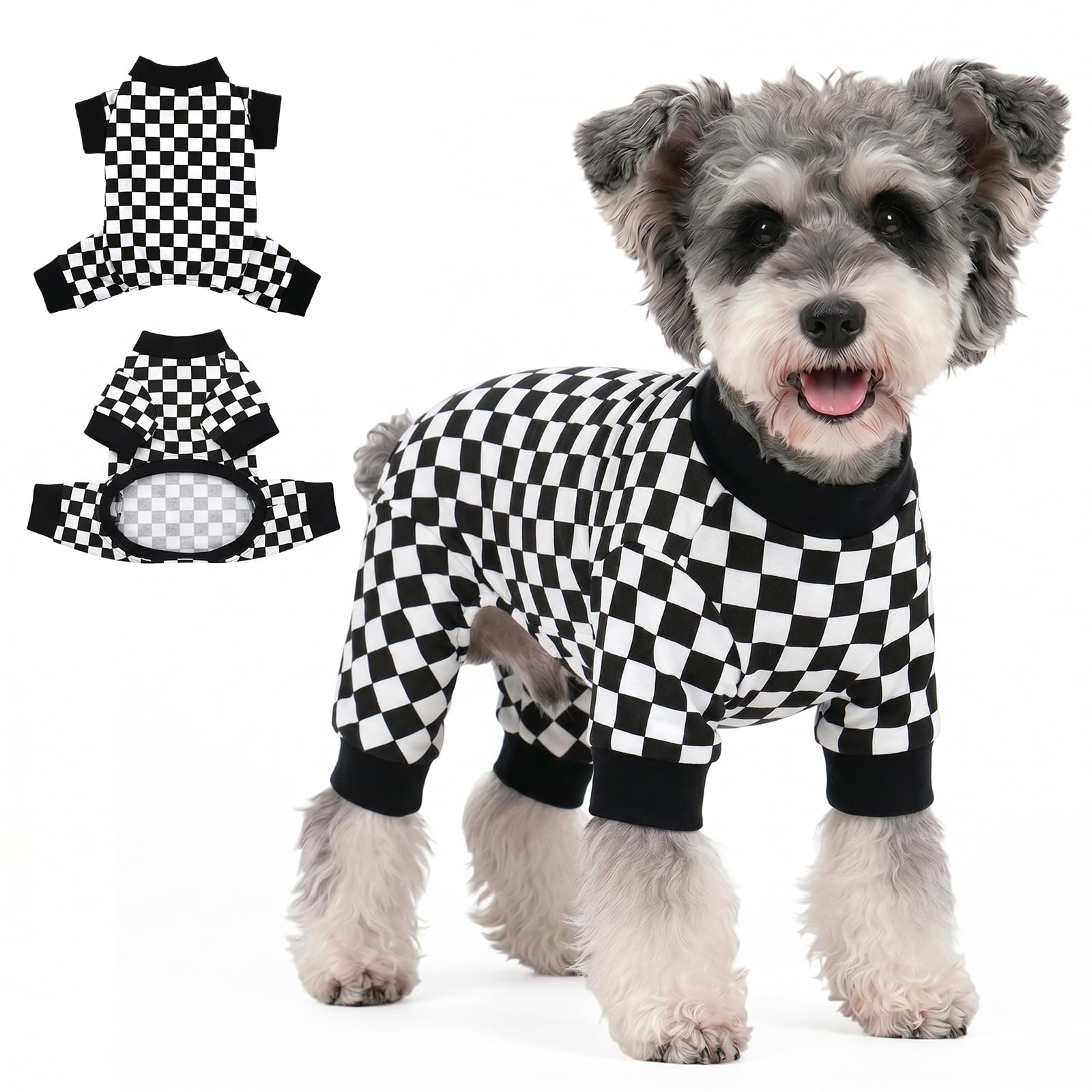 Supcomsta Dog Pyjamas for Small Medium Dogs, Soft Stretchy Dog PJS with Legs, Striped Cotton Dog Onsie Clothes (Black-1, XL)