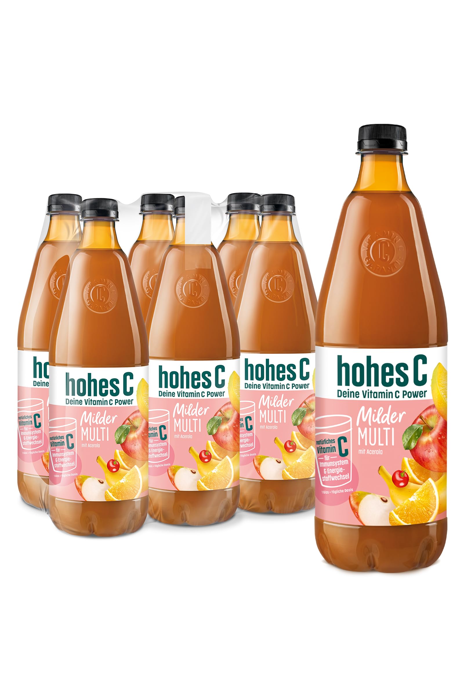hohes C Milder Multivitamin (6 x 1l), 100% Saft, Apfel, Orange, Acerola, Mango, 7 Vitamine, ohne Zuckerzusatz laut Gesetz, weniger Säure, vegan