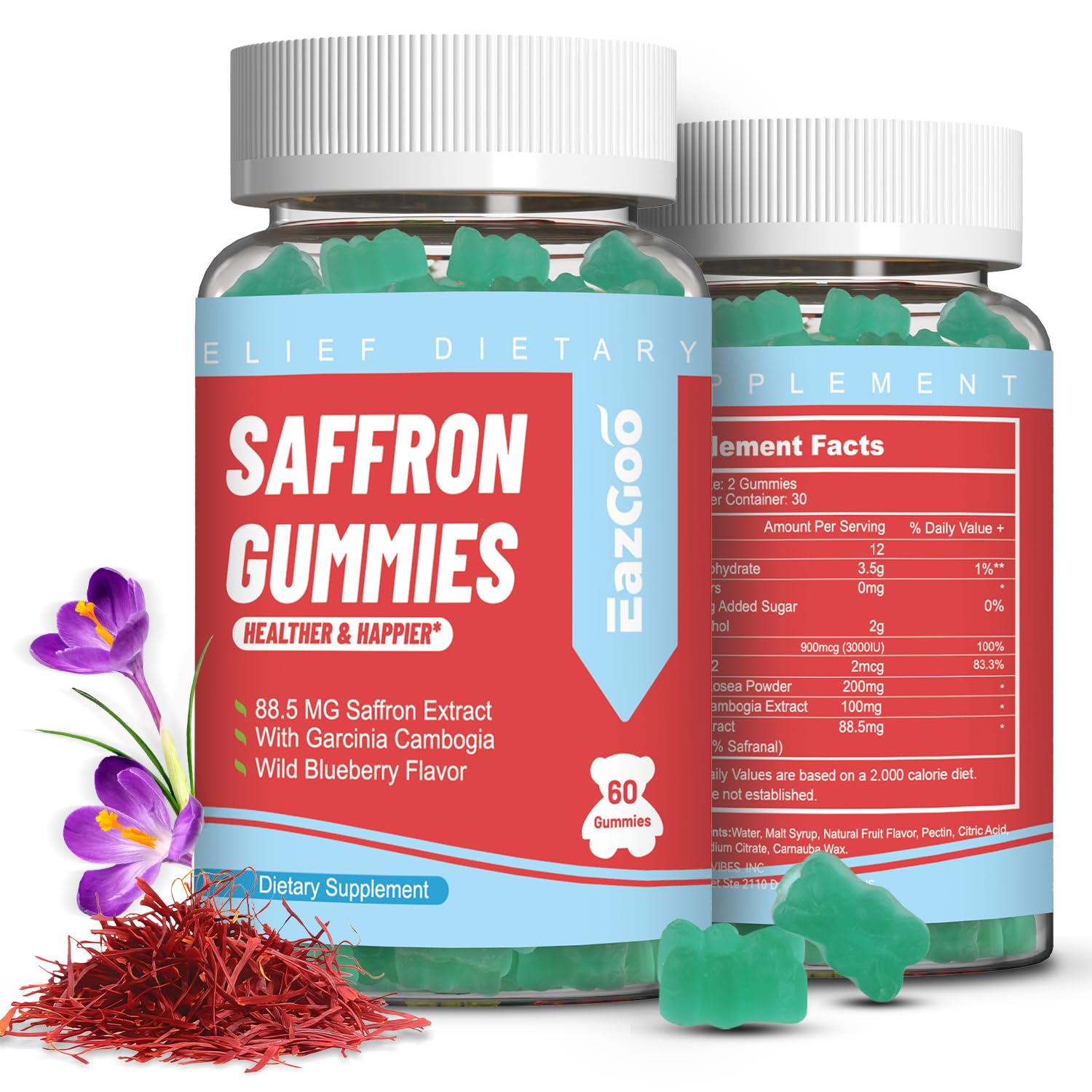 Saffron Supplements Gummies, Saffron Extract, Vegan - 60 Gummies — Amazon image 9