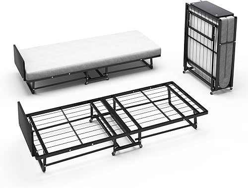AMZOSS Marco de cama plegable tamaño cuna, camas plegables portátiles para invitados con colchón de espuma viscoelástica de lujo y un marco
