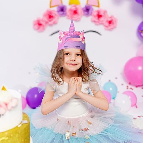 Miniatura 4 de WERNNSAI Corona de fiesta, 12 unidades, sombrero de fiesta de cumpleaños, diadema con purpurina para niñas, princesa, cosplay, suministros de fiesta