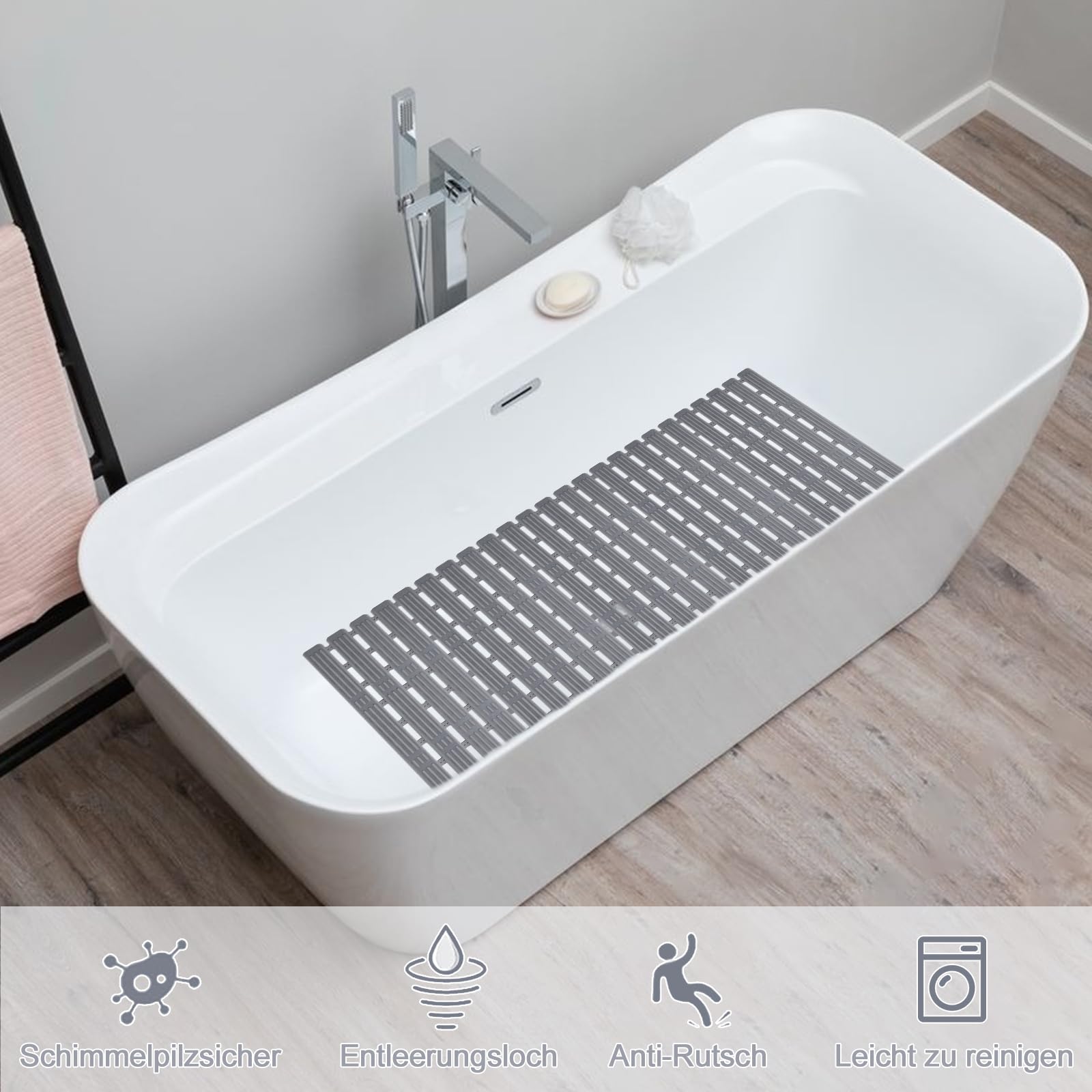 Badewannenmatte Rutschfest 90x40 Cm - TPE Badematte Mit Saugnäpfen