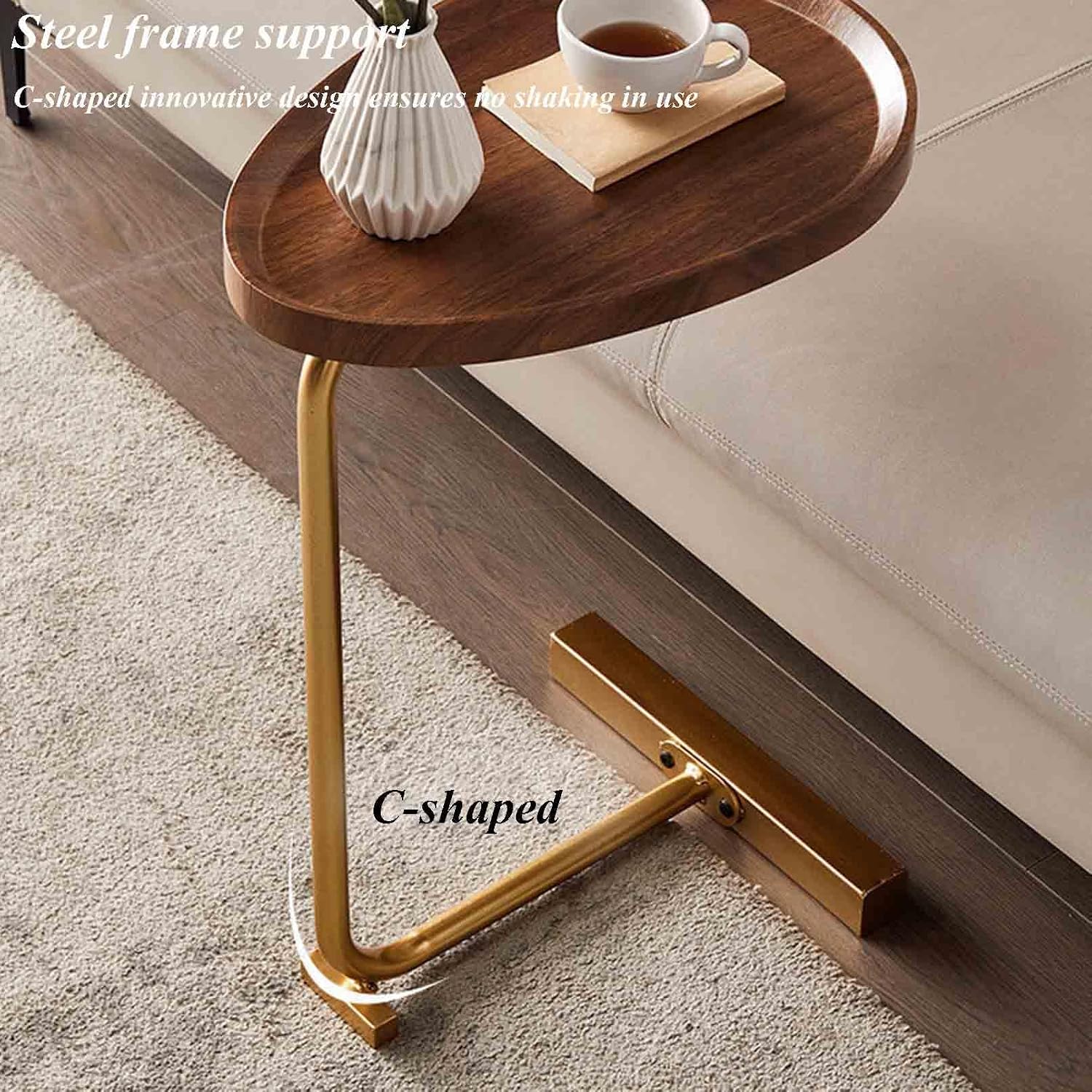 Generic Black Sofa Side Table C Shaped Table Nightstand with Metal Frame for Living Room Bedroom Hallway Office or Need a Temporary Drink Table for Your Balcony and Patio, 45*30*70cm, White