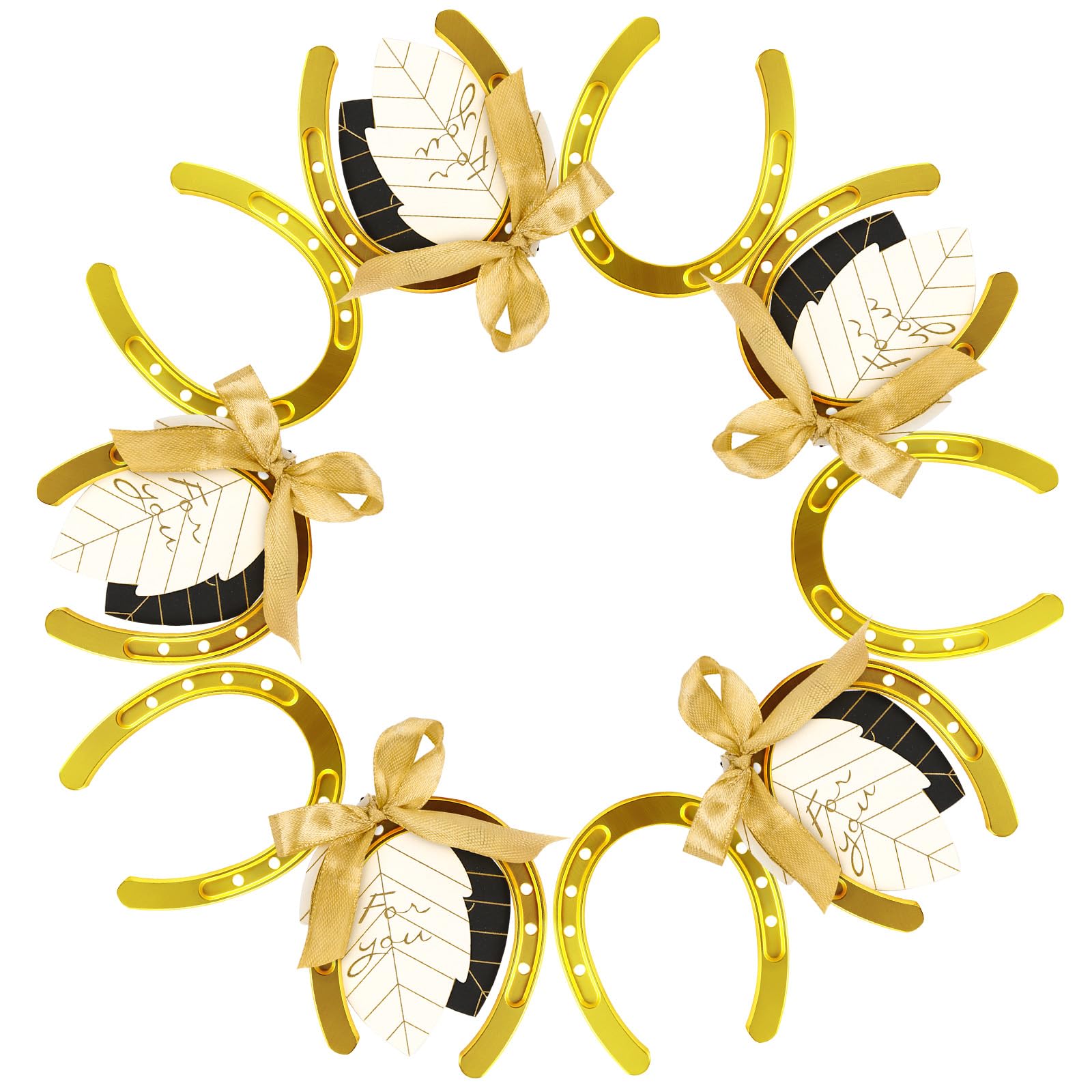 OurWarm 10PCS Gold Horseshoe Decor Wedding Favors with Black & White Tags and Ribbon, Stunning Horse Shoes Good Lucky Gifts for Wedding Birthday