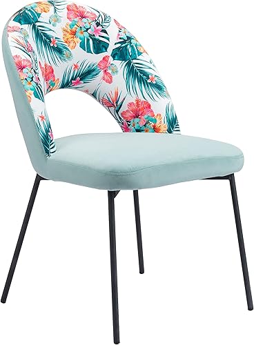 Zuo Moderno - Bethpage Silla de comedor (juego de 2) estampado multicolor y verde - moderna - asiento - acero, madera contrachapada, espuma, 100%