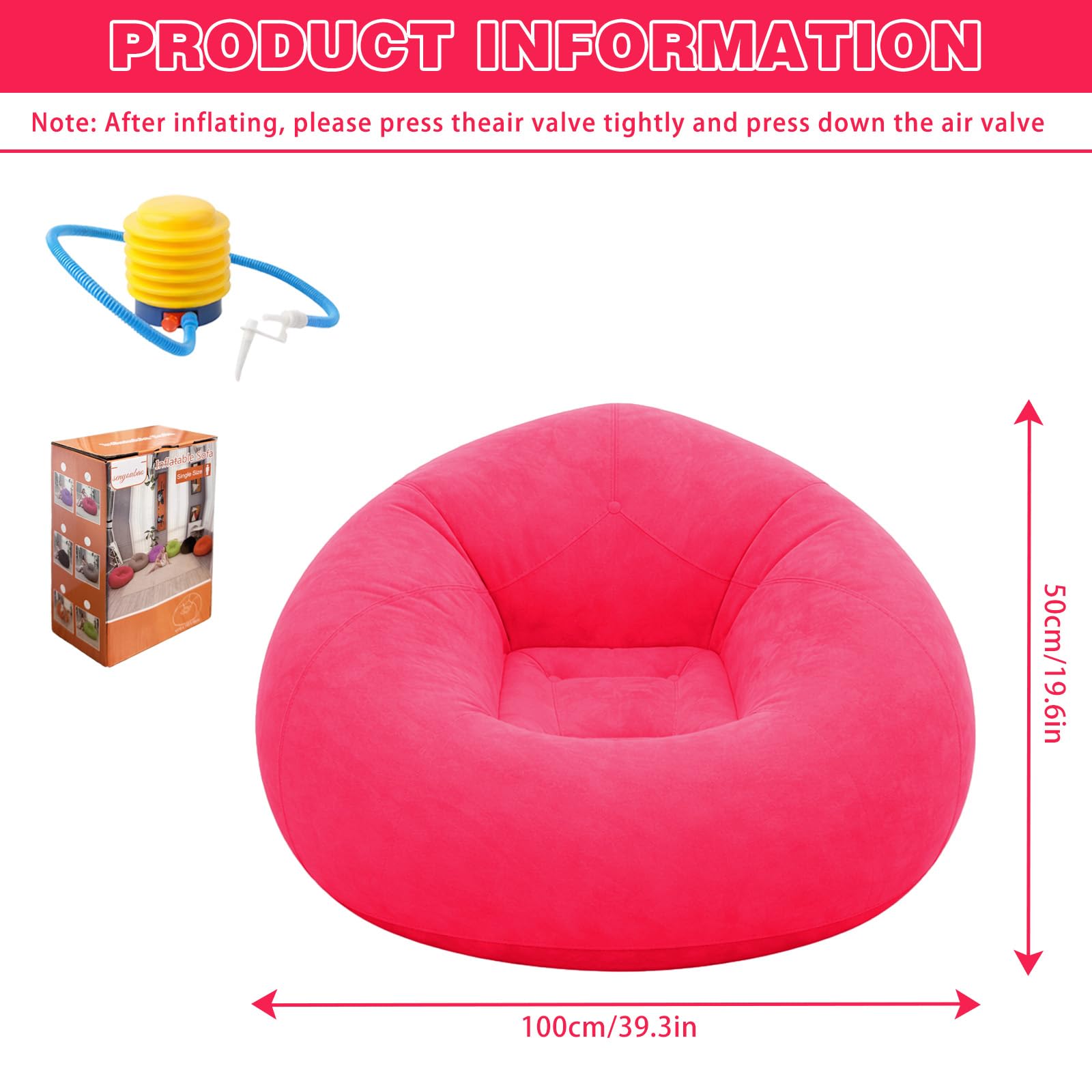 Pouf gonfiabile, 103 x 60 cm, divano gonfiabile, per esterni, per interni, soggiorno, camera da letto, super morbido, poltrona relax (rosso)