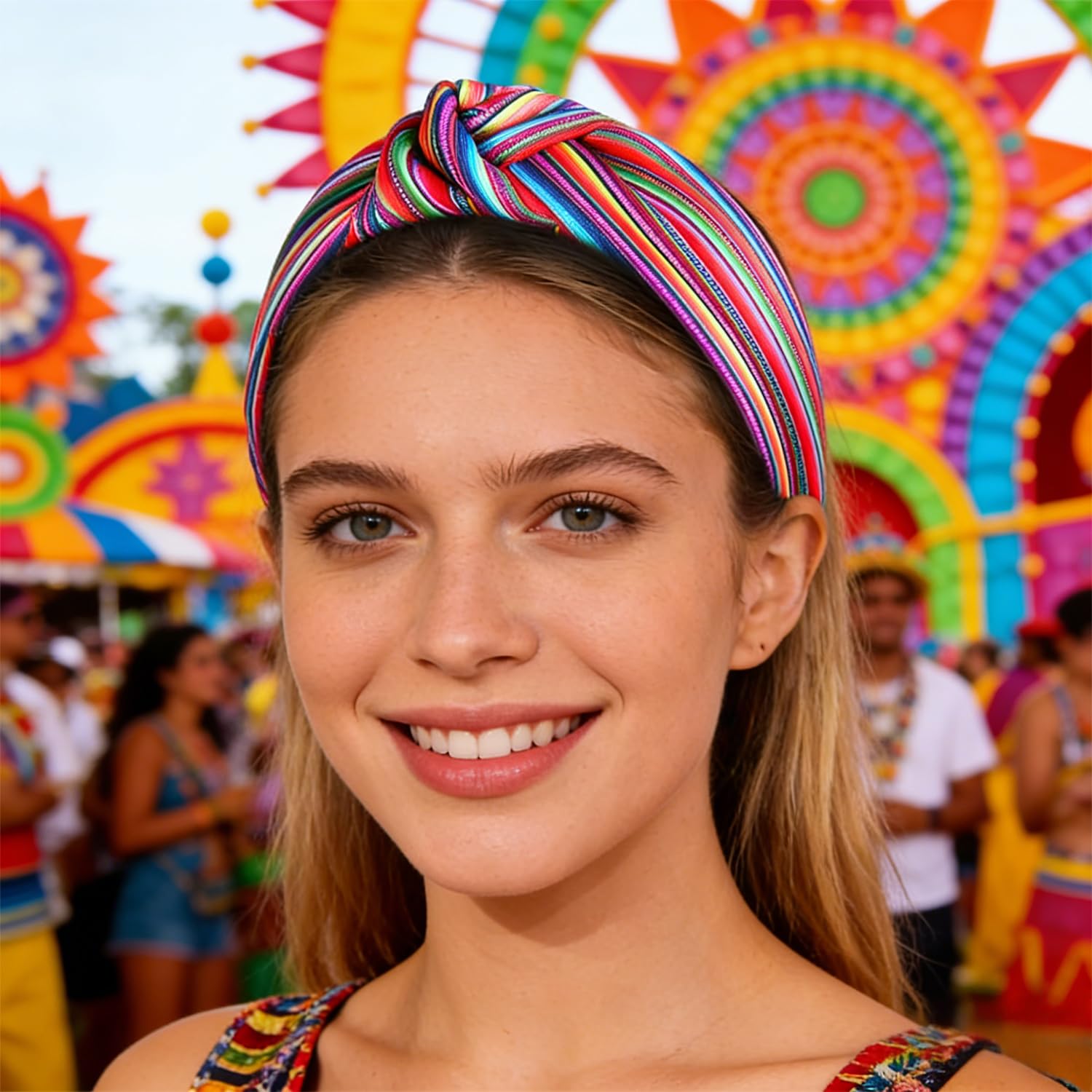 Cinco De Mayo Hairband - Wide Headband with Sombrero, Chili Pepper, Piata, Cactus Print for Women - Mexican Costume Headwear Accessory - Red, One Size