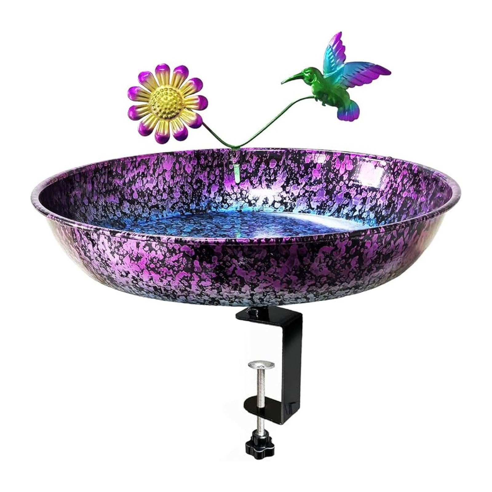 ZEPFJHE Rustproof Iron Avian Water Bowl with 3.5 Inch Adjustable Bracket Fits Most Deck Railings and Ledges Bird Lovers