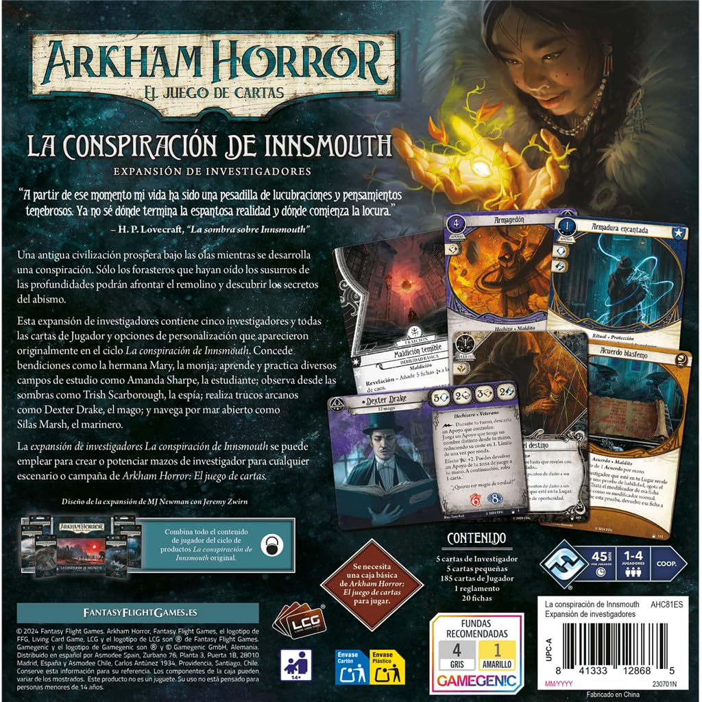Fantasy Flight Games Arkham Horror LCG : La Conspiration d'Innsmouth | Extension des enquêteurs | Jeu de Cartes | À partir de 14 Ans | De 1 à 4 Joueurs | 30-120 Minutes par Partie | Espagnol