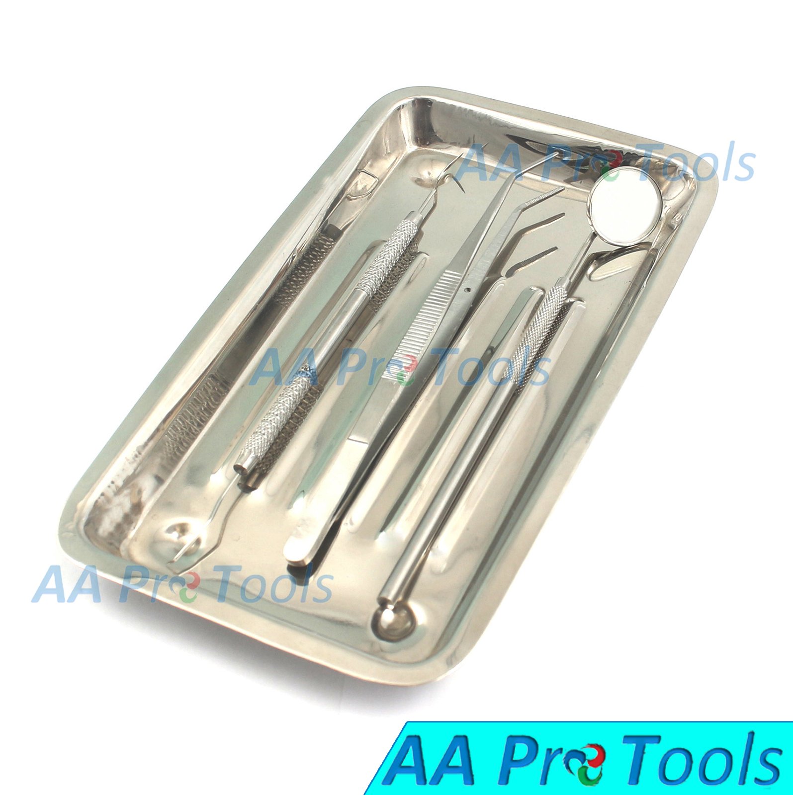 AA PRO 4PC Tray Stainless Dental Tool Set KIT Dentist Teeth Clean Hygiene Pick Mirror A+ Quality