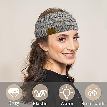 YSense Winter Headbands for Women, Ear Warmer Headband Womens Cable Knit Fleece Lined Ear Warmers Stocking Stuffers Gifts