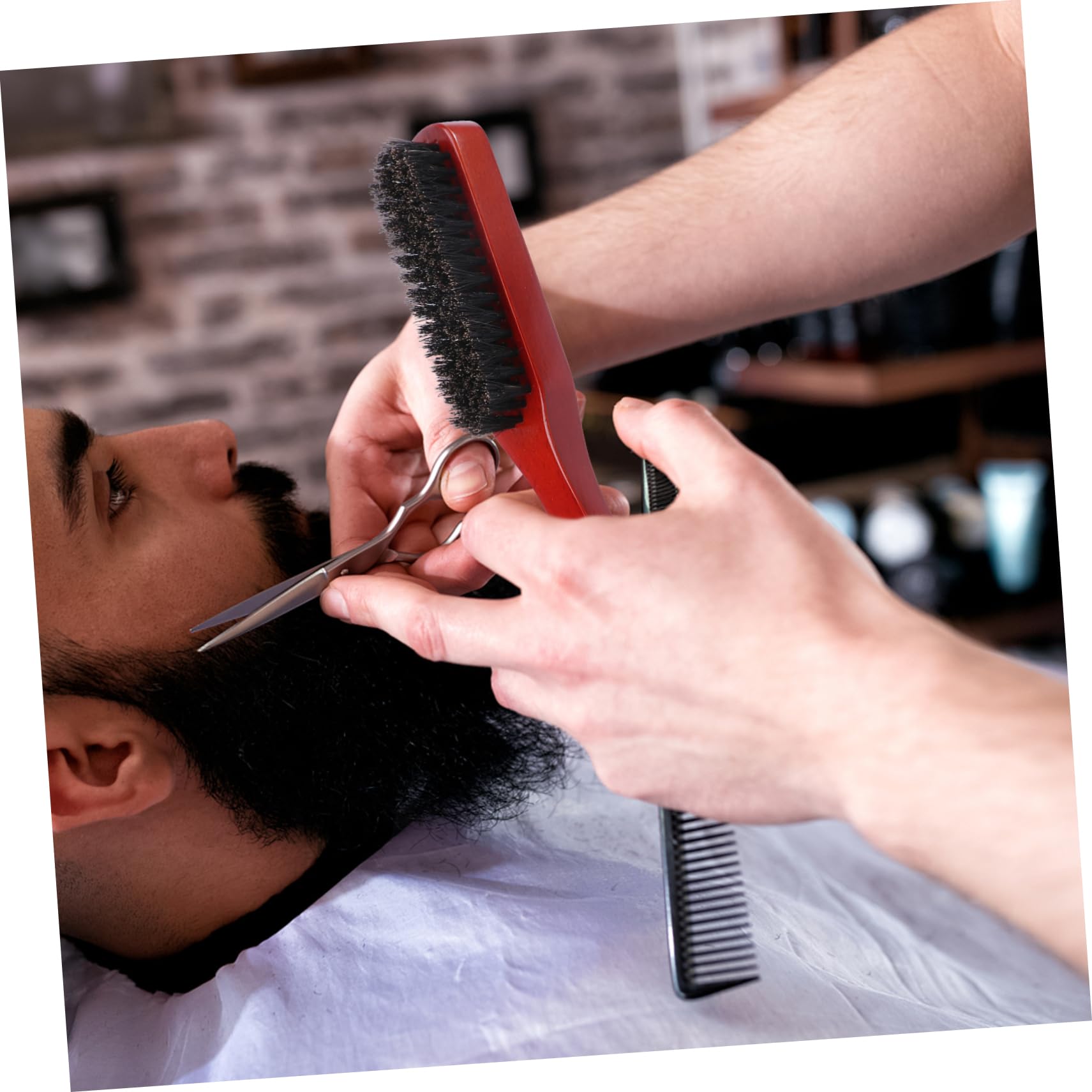 IWOWHERO Natural Pig Bristle Beard Brush Solid Wood Comb Men's Styling Tool Hairbrush Professional Beard Care Personal Care