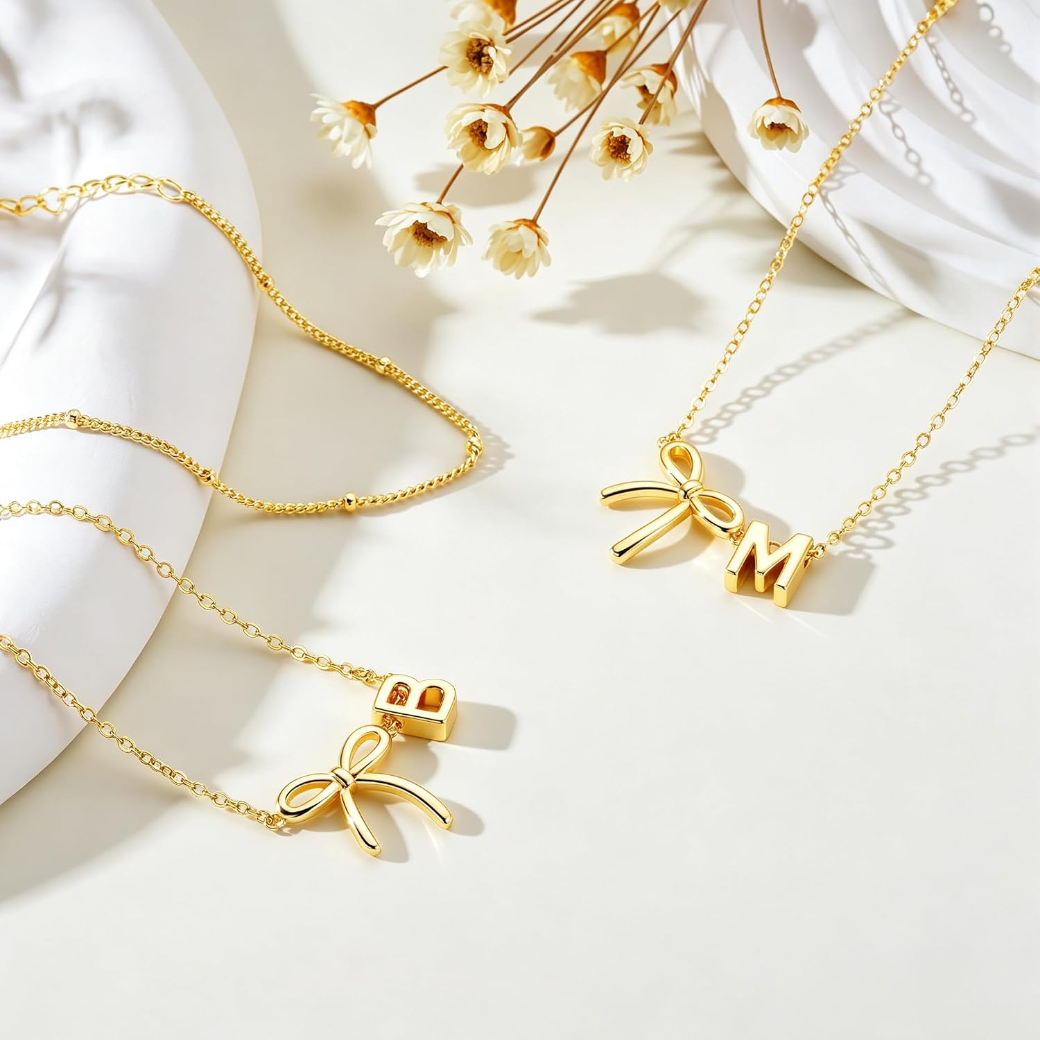Dainty Initial Bow Bracelets for Women Teen Girls | 14K Gold Plated Layered Letter Initial Bracelet for Women Trendy, Bow Link Bracelets Womens Girls Jewelry Birthday Gifts