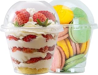 Artpreti 25 Sets 9oz Clear Plastic Parfait Cups with Dome Lids(NO HOLE) - Disposable Dessert Cups with Lids for Dips Snacks and Fruit Yogurt Smoothie Iced Cold Drinks, No Leaking