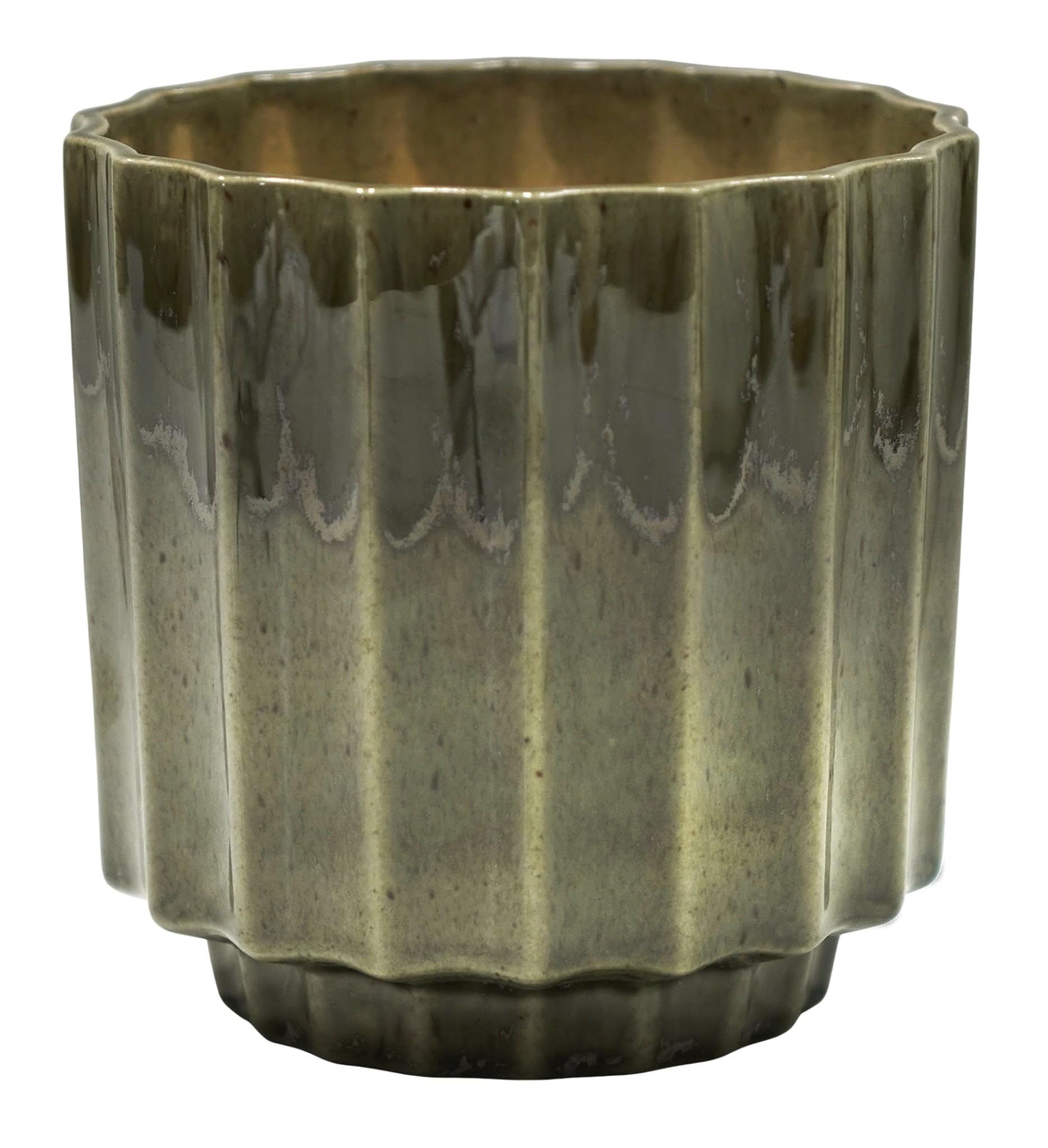 Ivyline Green Reactive Lugano Scalloped Reactive Planter In Green - Waterproof And Lightweight - Indoor Ceramic Houseplant Pot With Reactive Glaze - H16cm X D16cm