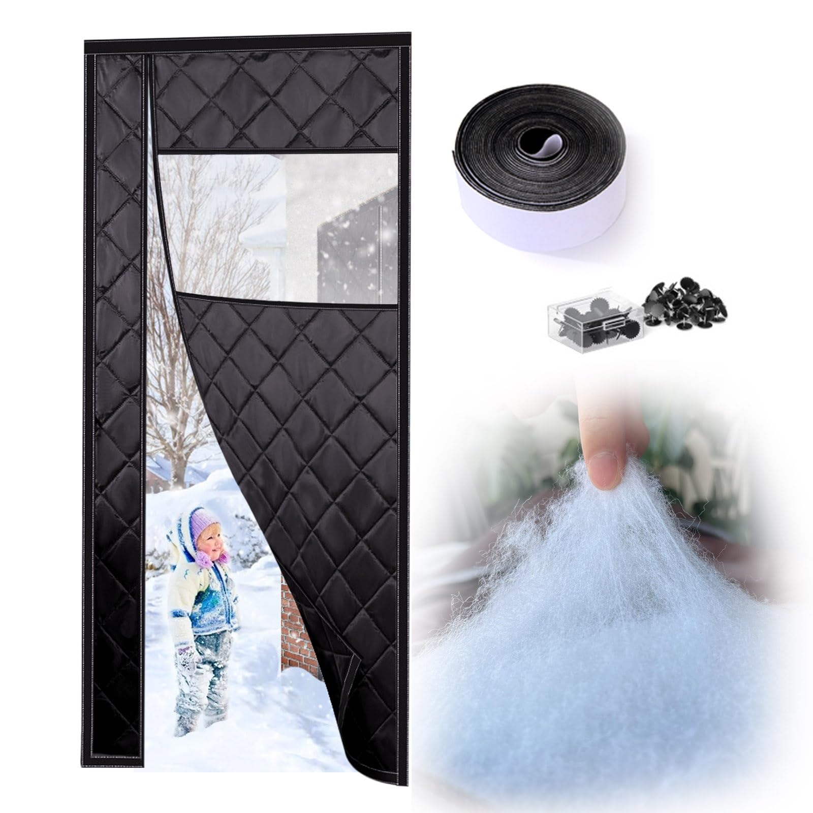 Rideau thermique anti-froid magnétique en coton Oxford noir W110xH200cm