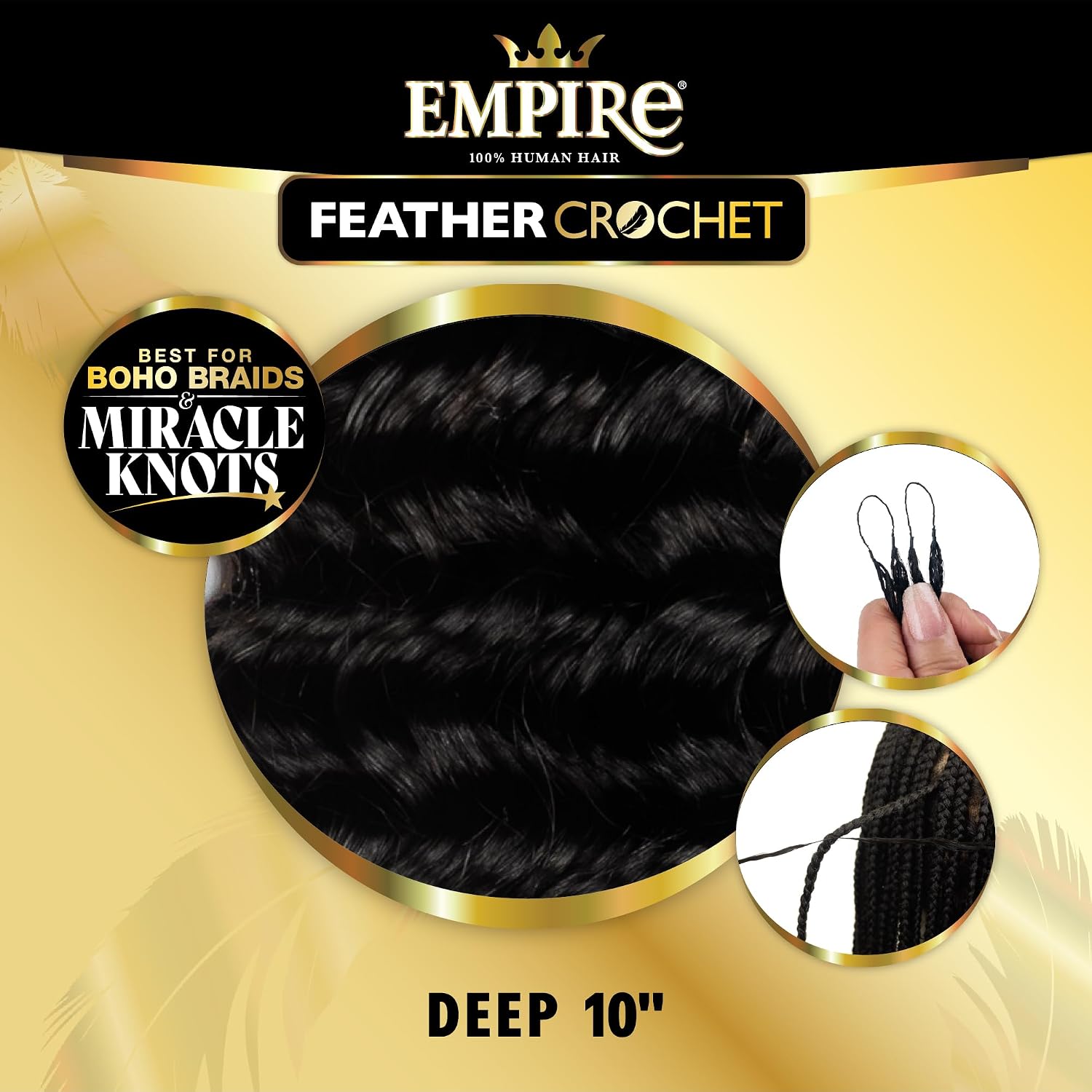 Sensationnel Empire Feather Crochet Braiding Hair - Deep Humanhair for Boho Braids and Miracle Knots Pre Separated 50 strands (10 inch, 1 JETBLACK)