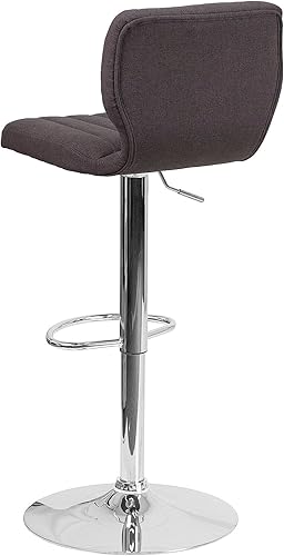 Vista 21 de Flash Furniture Taburete de bar de altura ajustable de vinilo marrón contemporáneo con respaldo vertical y base cromada