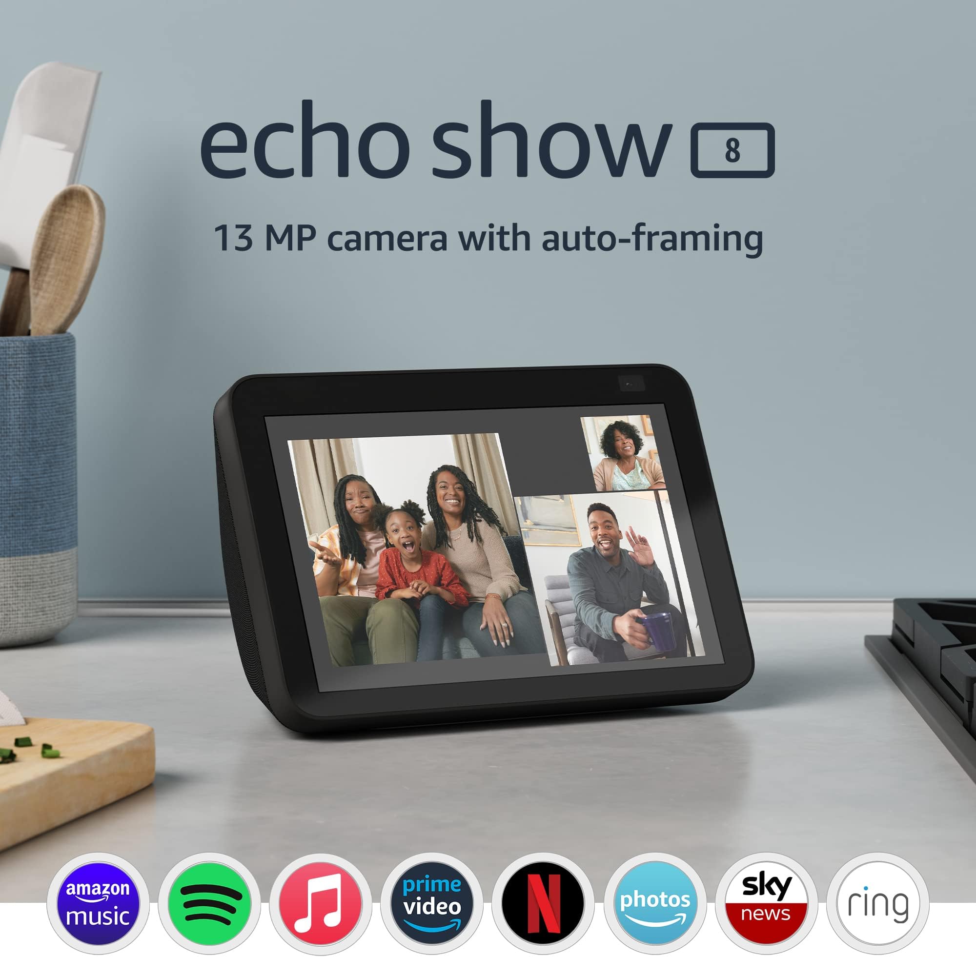 Echo Show 8 | 2nd generation (2021 release), HD smart display with Alexa and 13 MP camera | Charcoal