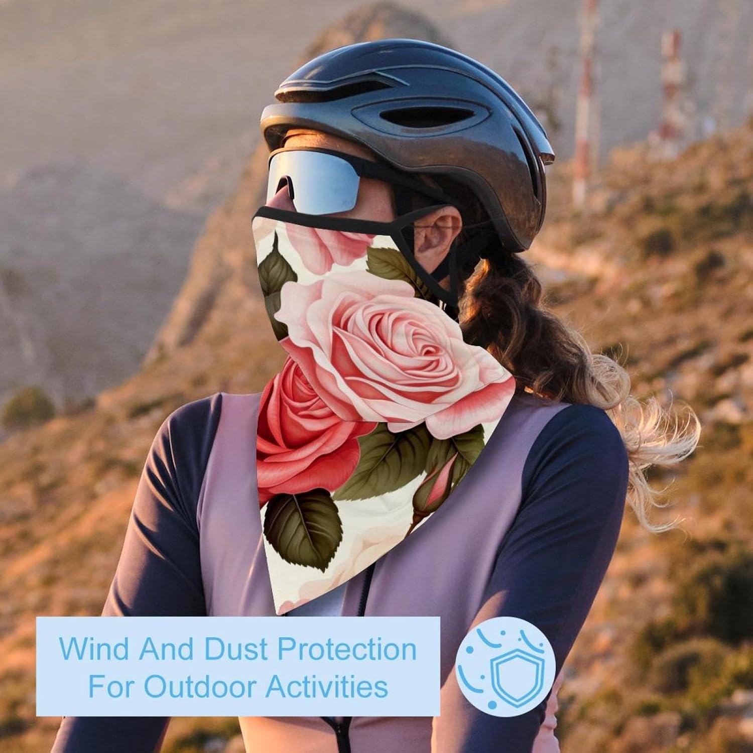 4 Pack Rose Neck Gaiter Face Scarf Cover Sun Protection Balaclava Cloth Bandanas with Ear Loops