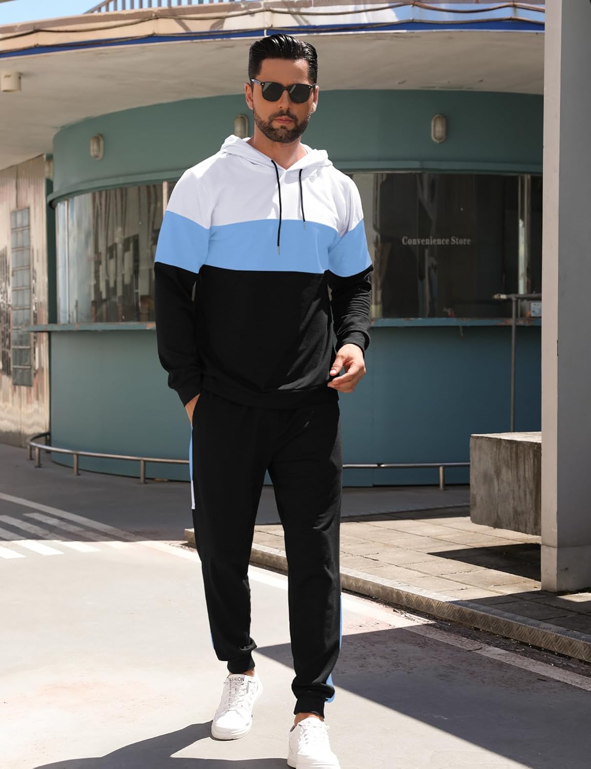 Babioboa Men's Tracksuit 2 Piece Color Block Hoodie Set Pullover Sweatshirt and Jogging Sweatpants Athletic Sweatsuits Set - Image 3