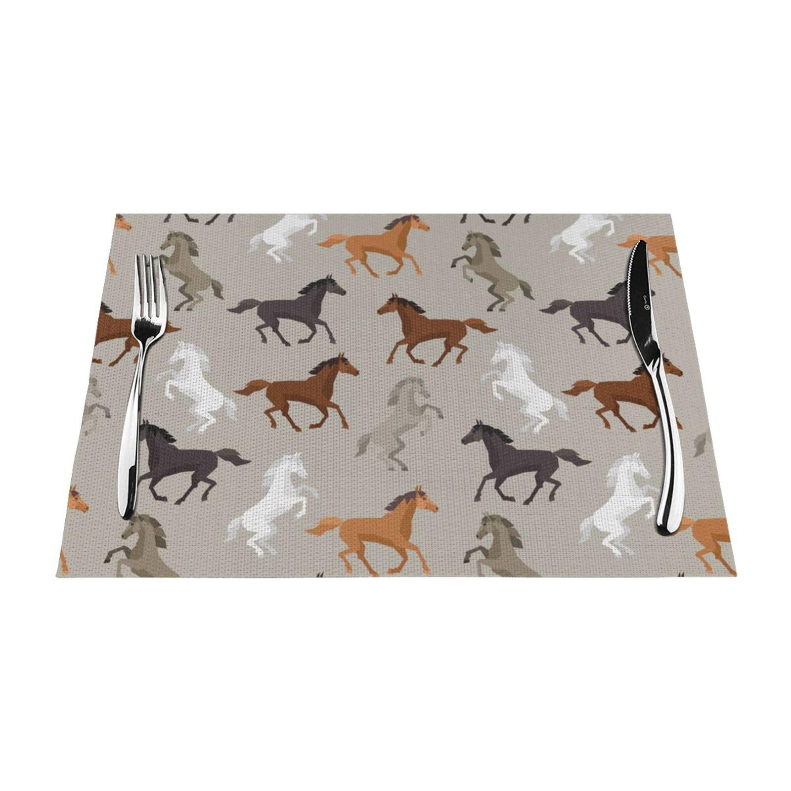 PVC Placemat Set of 1 PCS, 45x30 CM, Cute Horse Printed Non-Slip Heat Resistant Place Mats for Kitchen Dining Table Indoor Outdoor