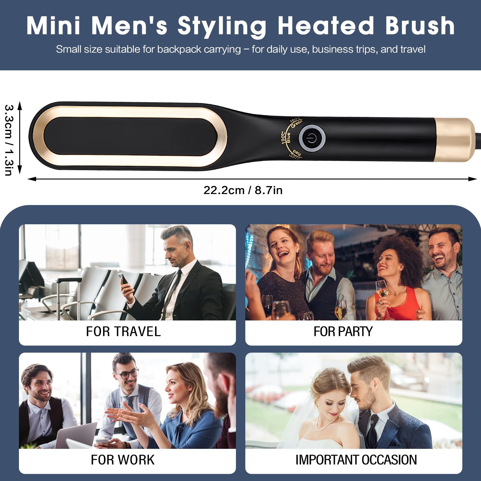 Journeyside Piastra per Barba Uomo, Mini Spazzola Lisciante per Capelli Corti,Piastra per Capelli e Barba Uomo, Regolabili 160℃/190℃/220℃, Piastra per Barba Capelli per Modellare Barba e Capelli