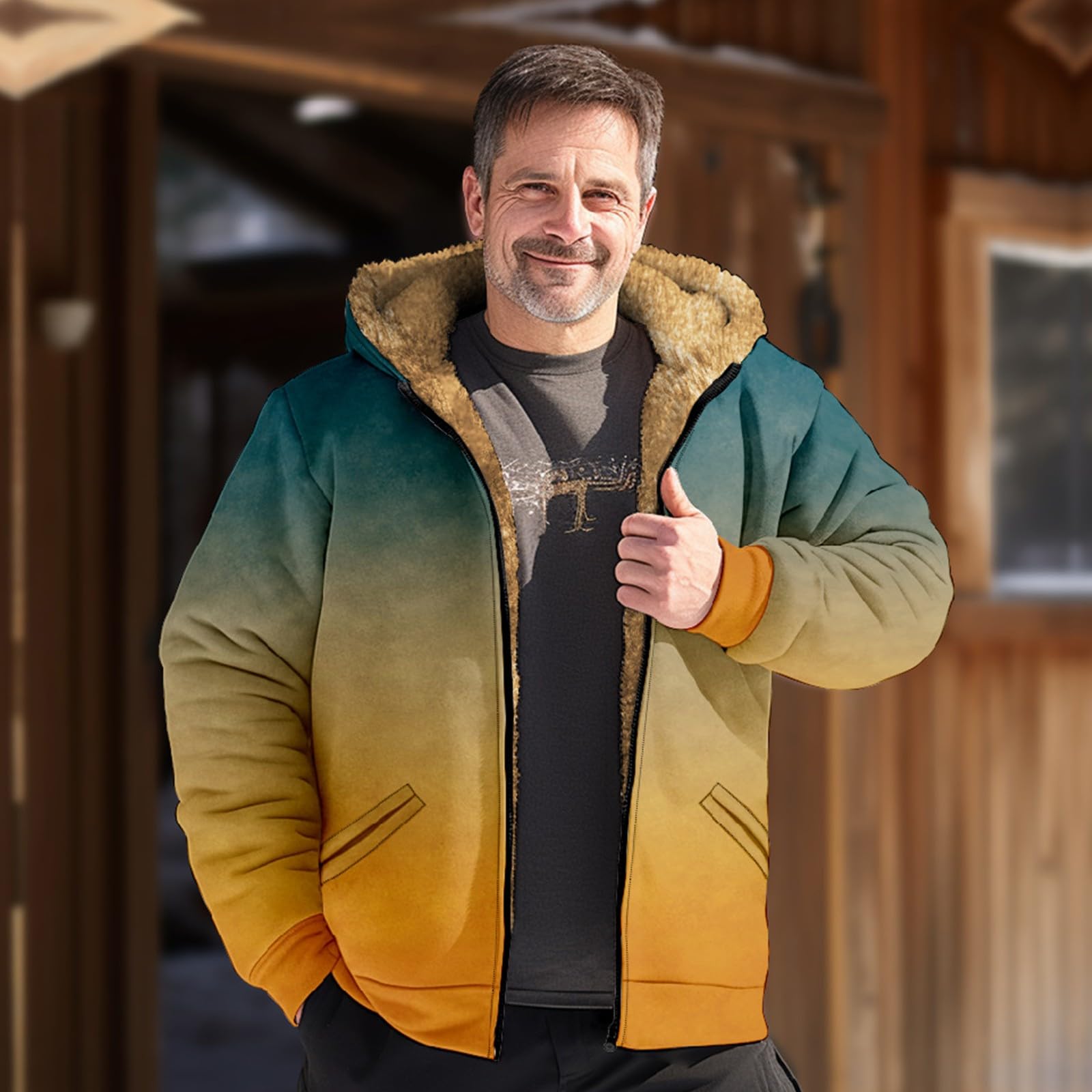 KONG JIMFAN Herren Jacke,Dicker Hoodie Winterjacke Warm Herren Winterjacke Reissverschluss Freizeitjacke Wih Pocket Jacke Printing Sweatjacke Mit Kapuzen Winddicht Fahrradjacke Herren
